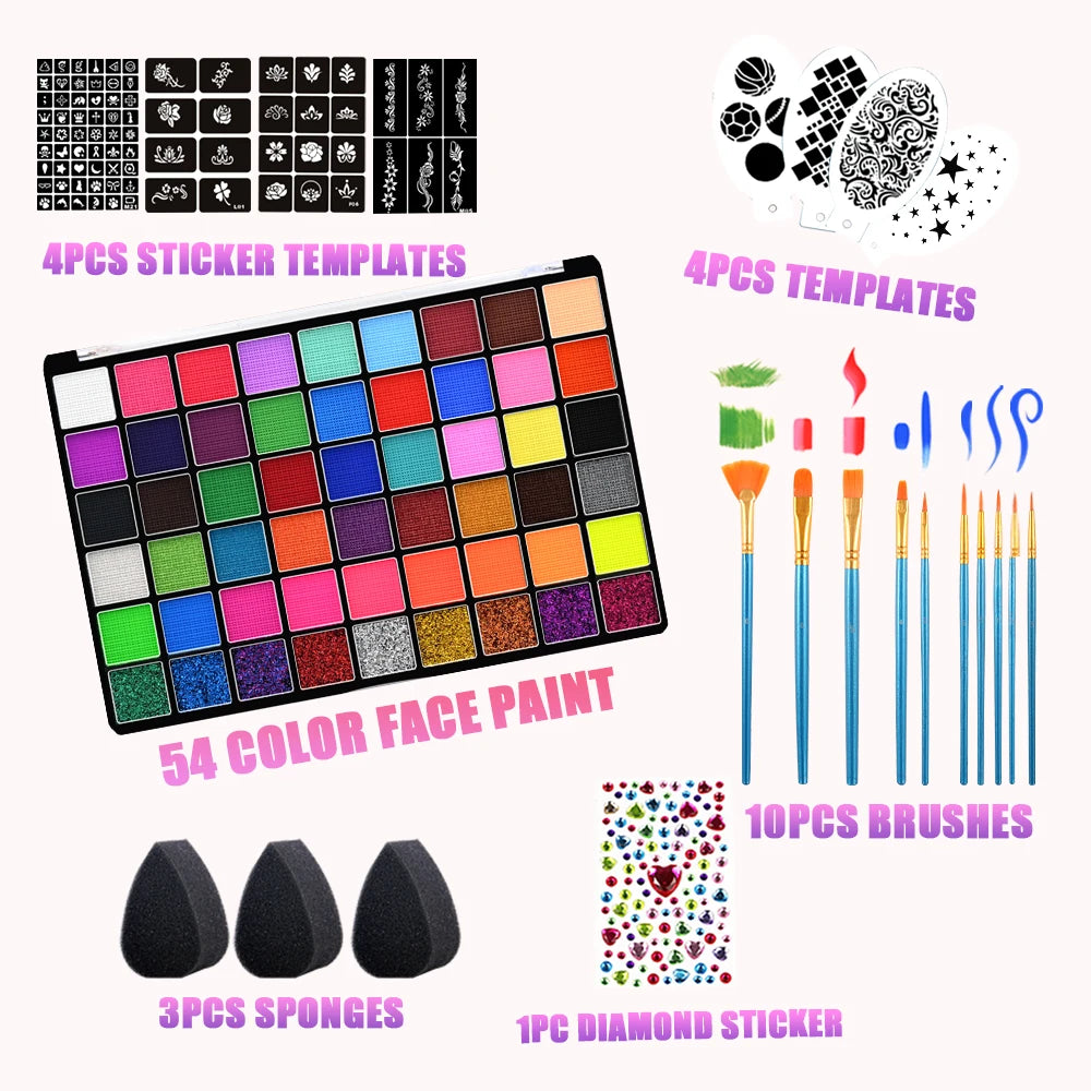 54-Colour Professional Face & Body Paint Kit